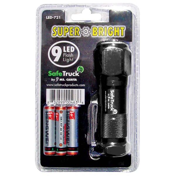 black colored LED flashlight in packaging