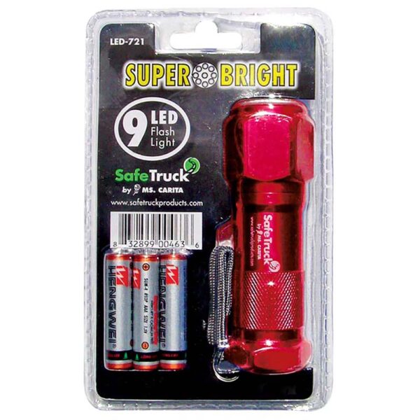 red colored LED flashlight in packaging