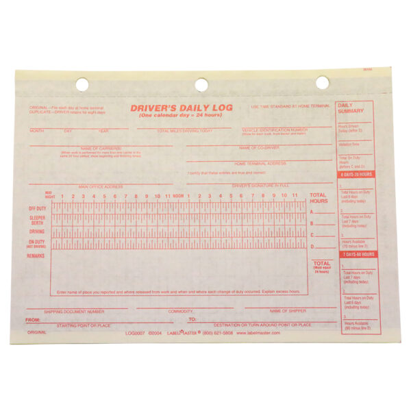 DRIVERS DAILY LOG BOOK PAGES (100/PK)