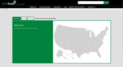 Map of United States from SafeTruck web page to find a rep firm
