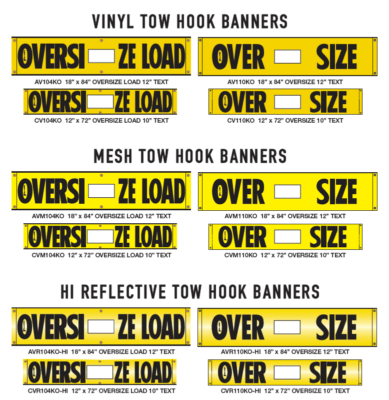mesh, vinyl, hi-reflective tow hook banners