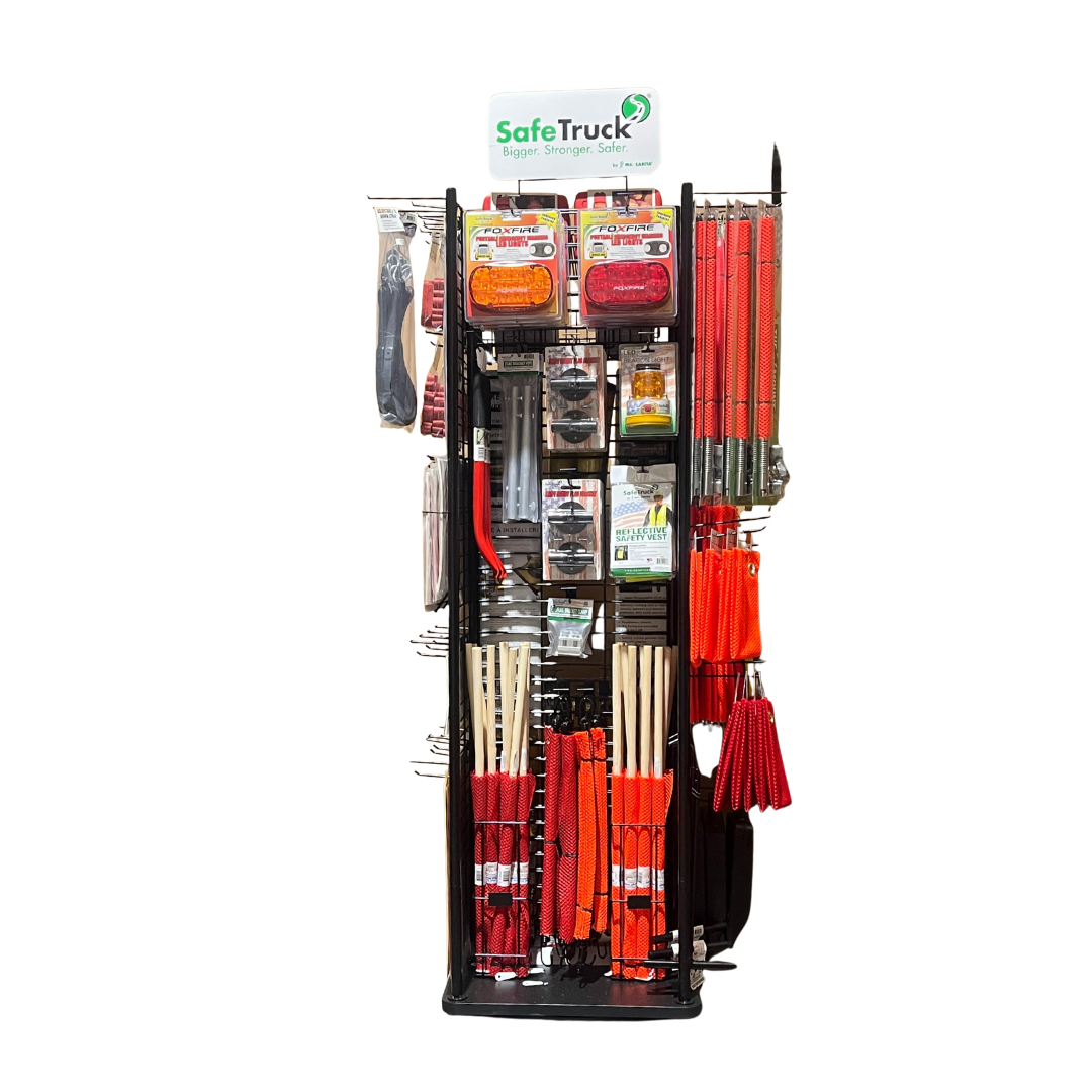 retail spinner display with truck safety products